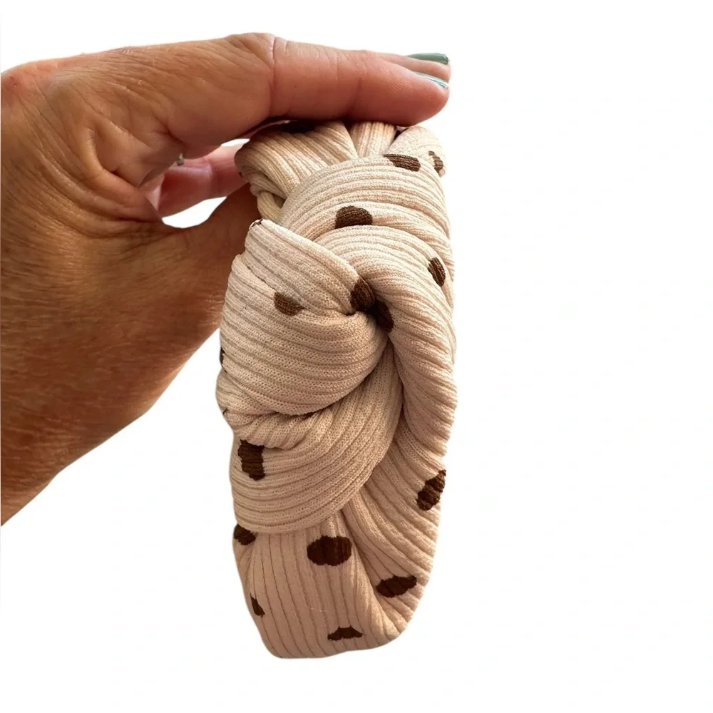 Neutral Tan and Brown Polka Dot Fabric Headband